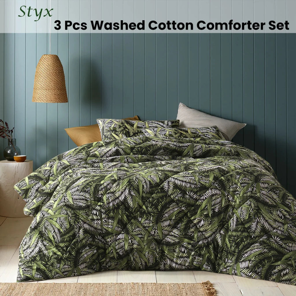 Comforter Set Queen Accessorize Styx Washed Cotton Printed