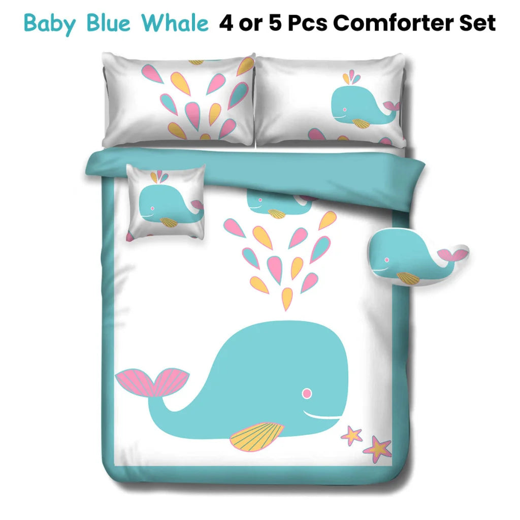 Comforter Set Ramesses Baby Blue Whale Kids Adventure 4 Pcs