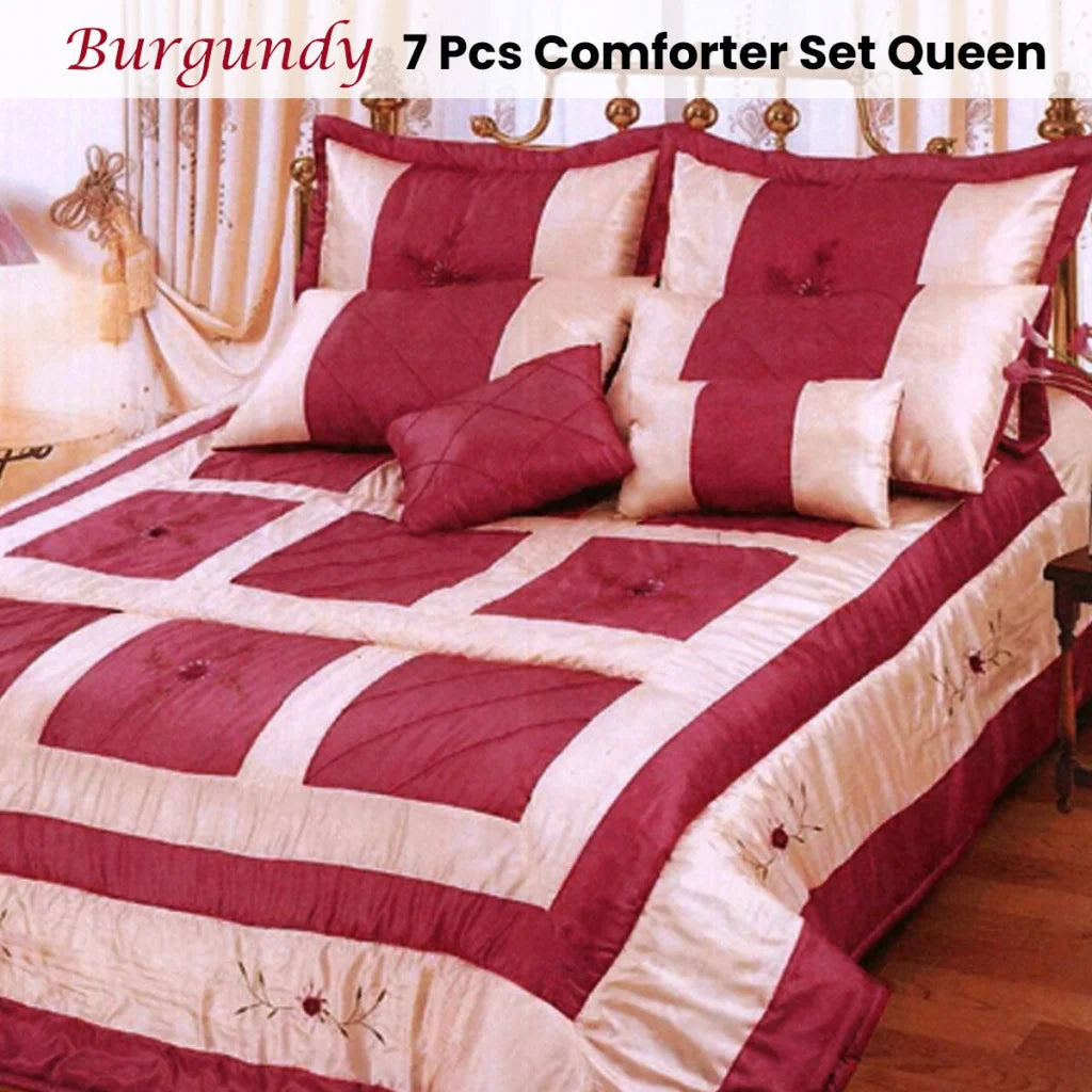Comforter Set Ramesses Burgundy 7 Pcs - Queen - Home &