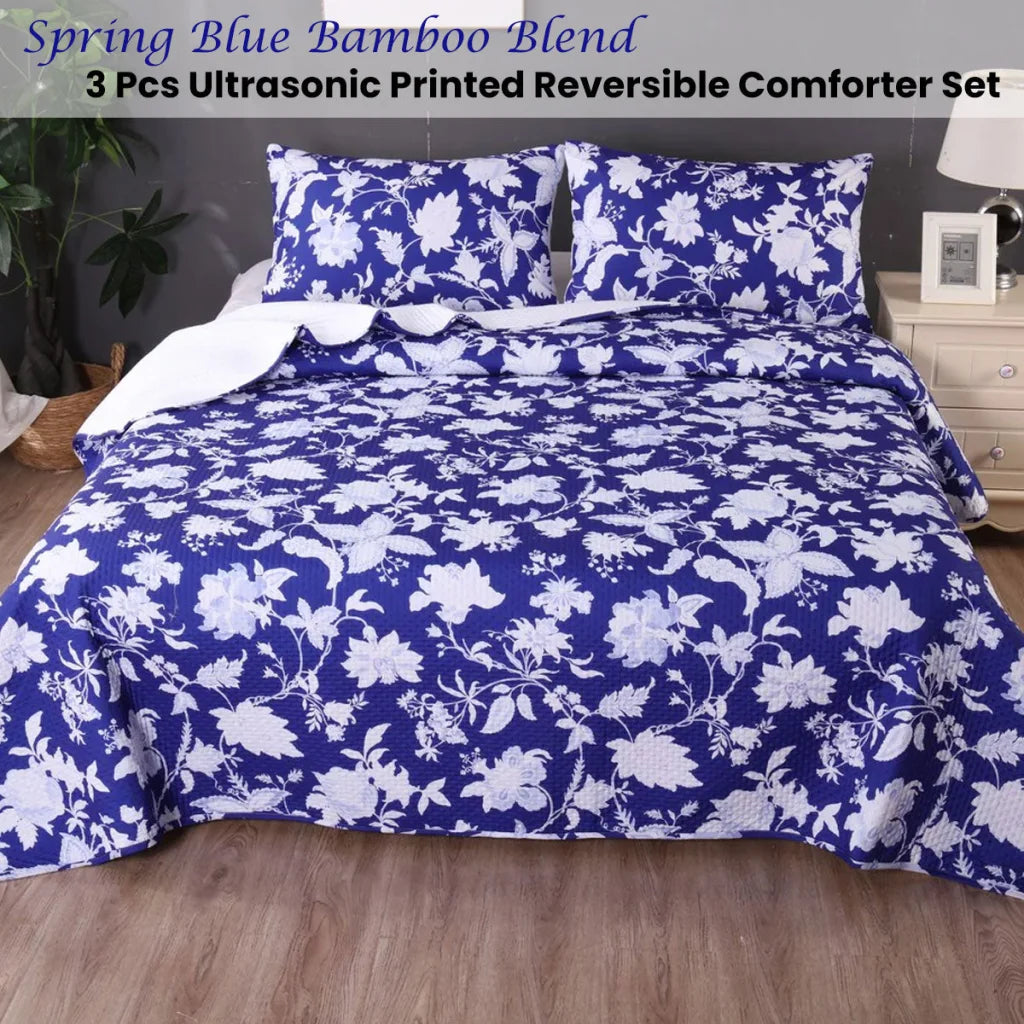 Comforter Set Ramesses Spring Blue 3PCS Bamboo Blend
