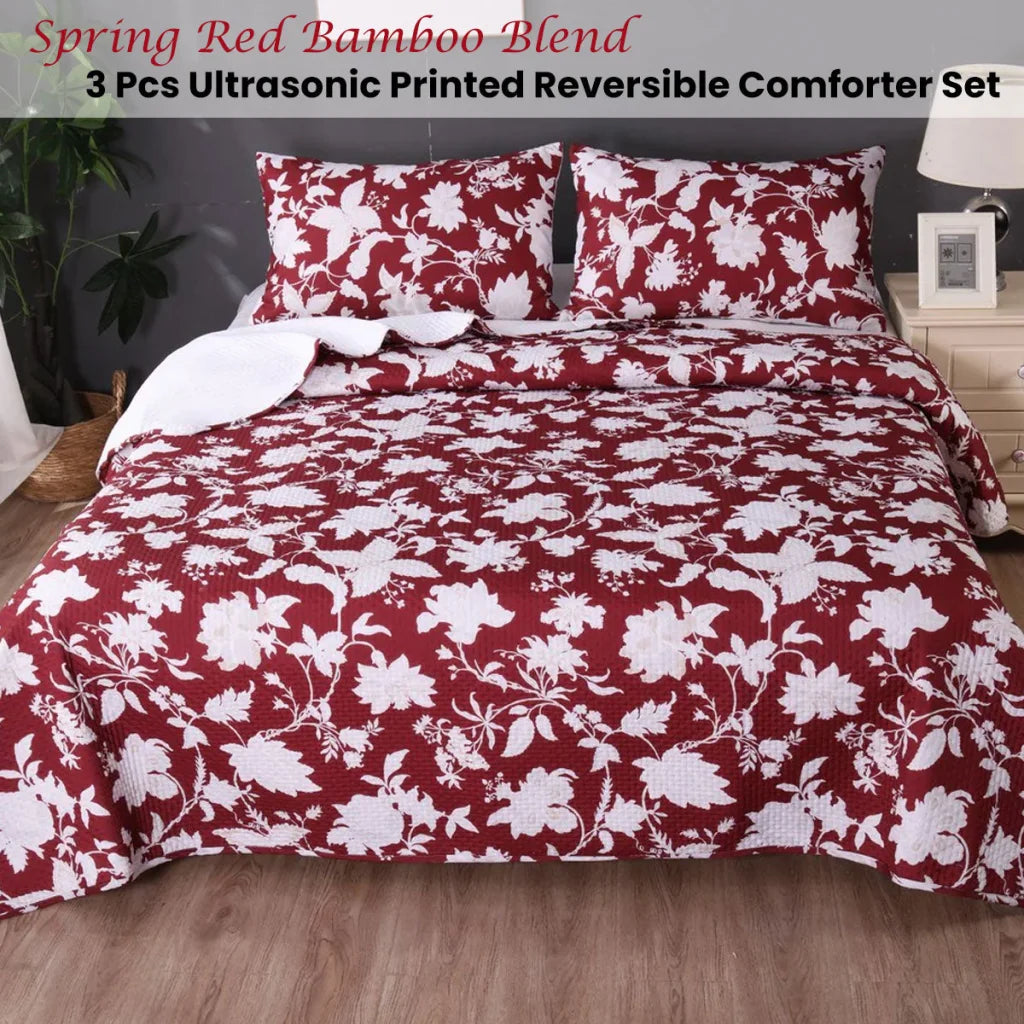 Comforter Set Ramesses Spring Red 3PCS Bamboo Blend