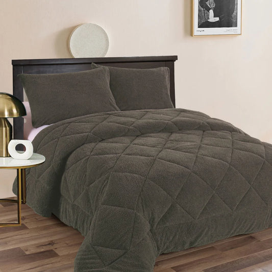 Comforter Set Ramesses Teddy Fleece 3 Pcs - Charcoal King