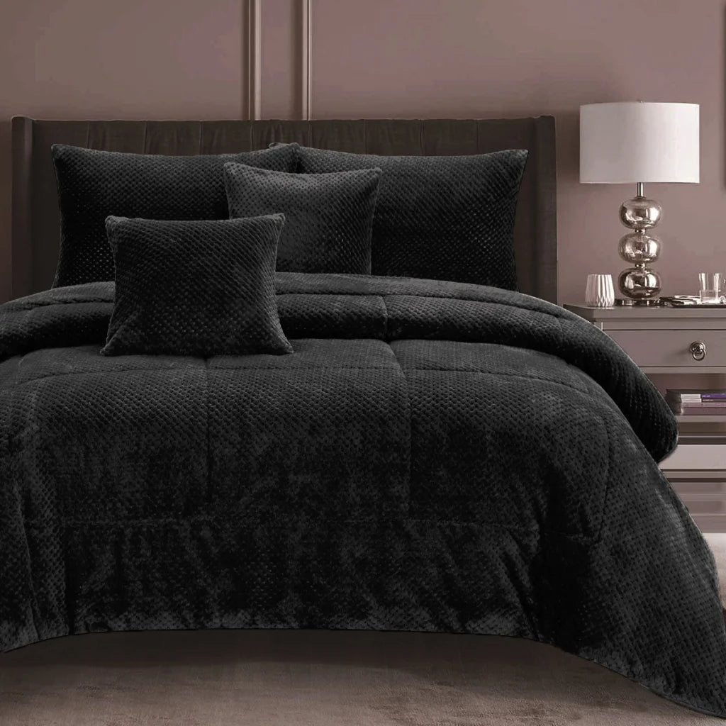 Comforter Set Ramesses Waffle Fleece Charcoal 3 Pcs - Queen