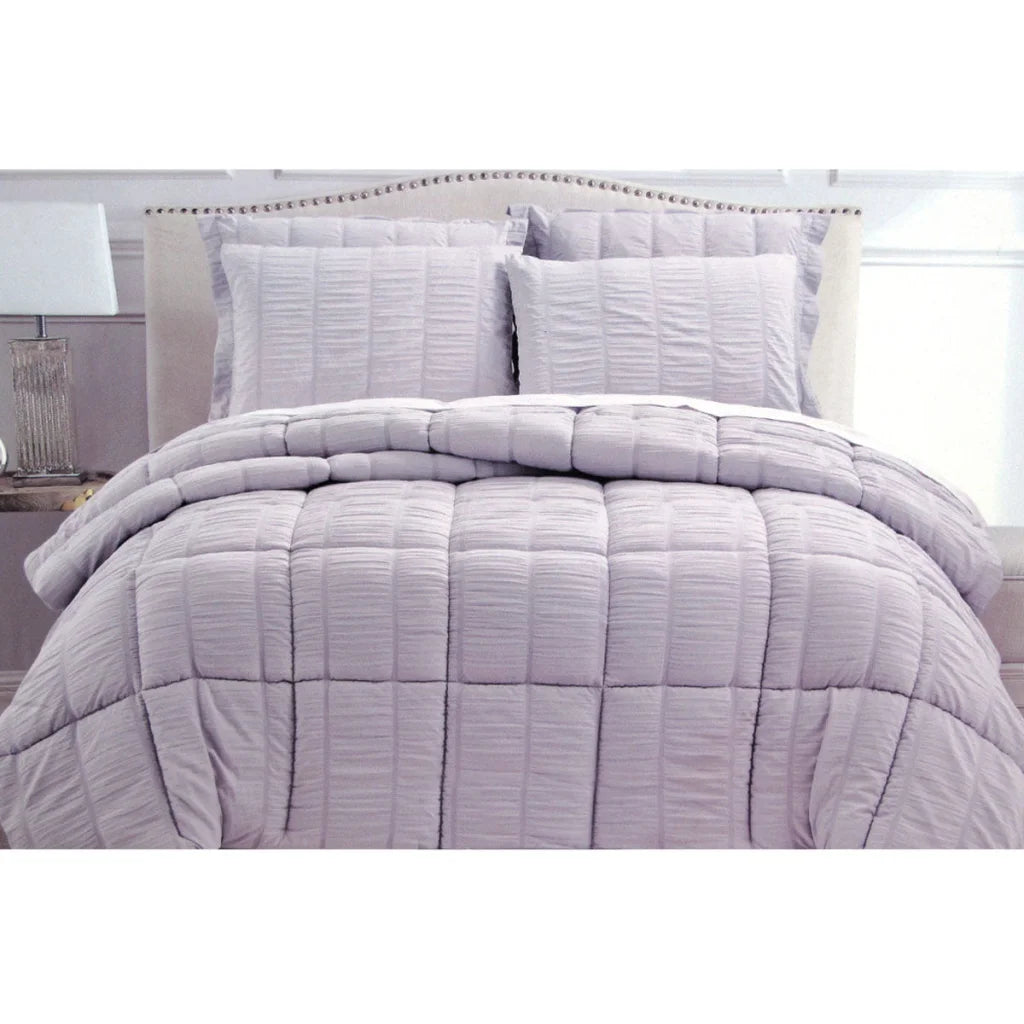 Comforter Set Seersucker 3-Piece King - Hotel Living Lilac