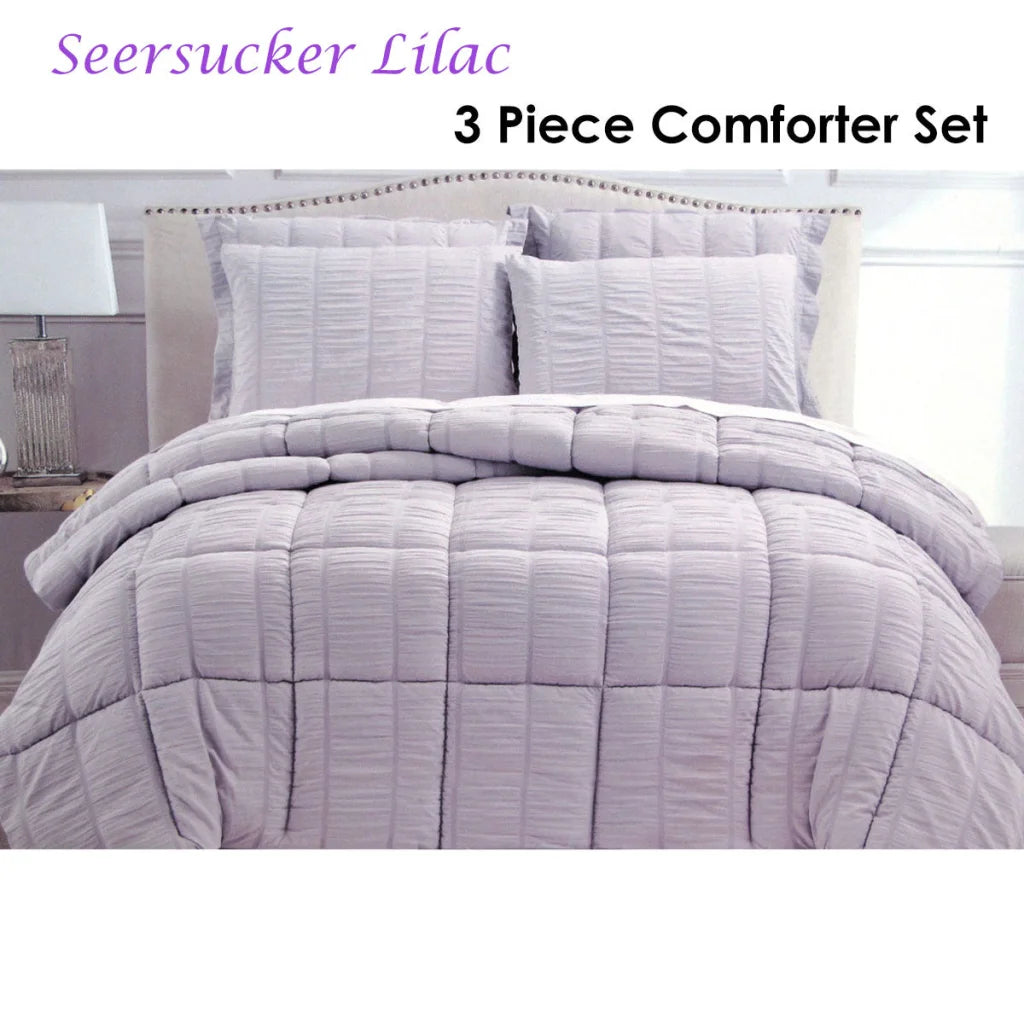 Comforter Set Seersucker 3-Piece King - Hotel Living Lilac