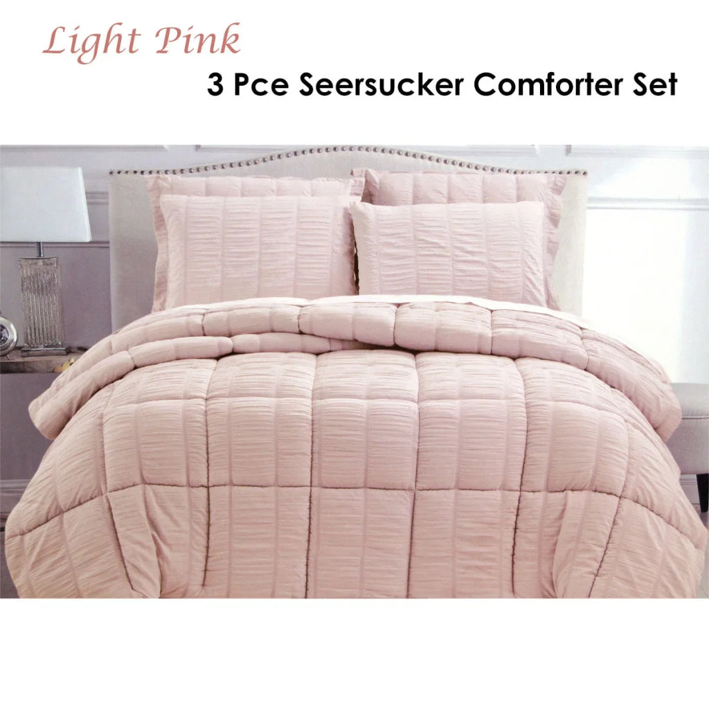 Comforter Set Seersucker King - Light Pink - Home & Garden