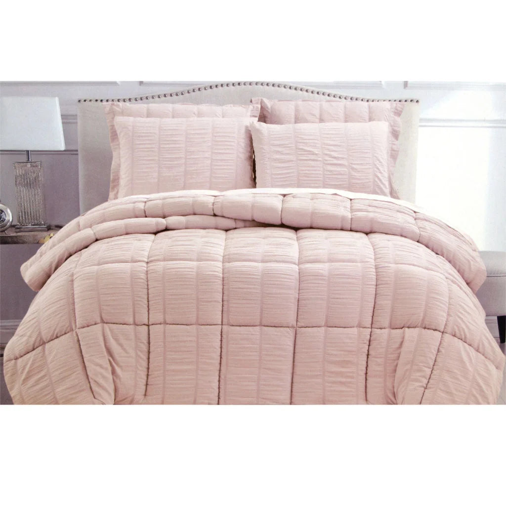 Comforter Set Seersucker King - Light Pink - Home & Garden