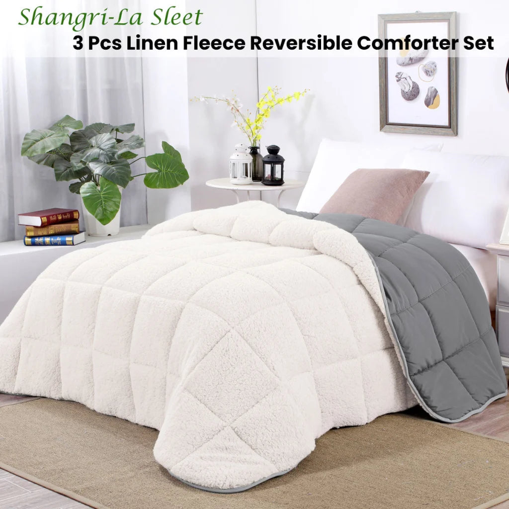 Comforter Set Shangri La Sleet Sherpa Fleece Reversible
