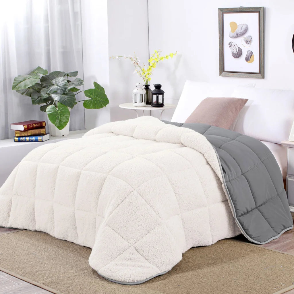 Comforter Set Shangri La Sleet Sherpa Fleece Reversible
