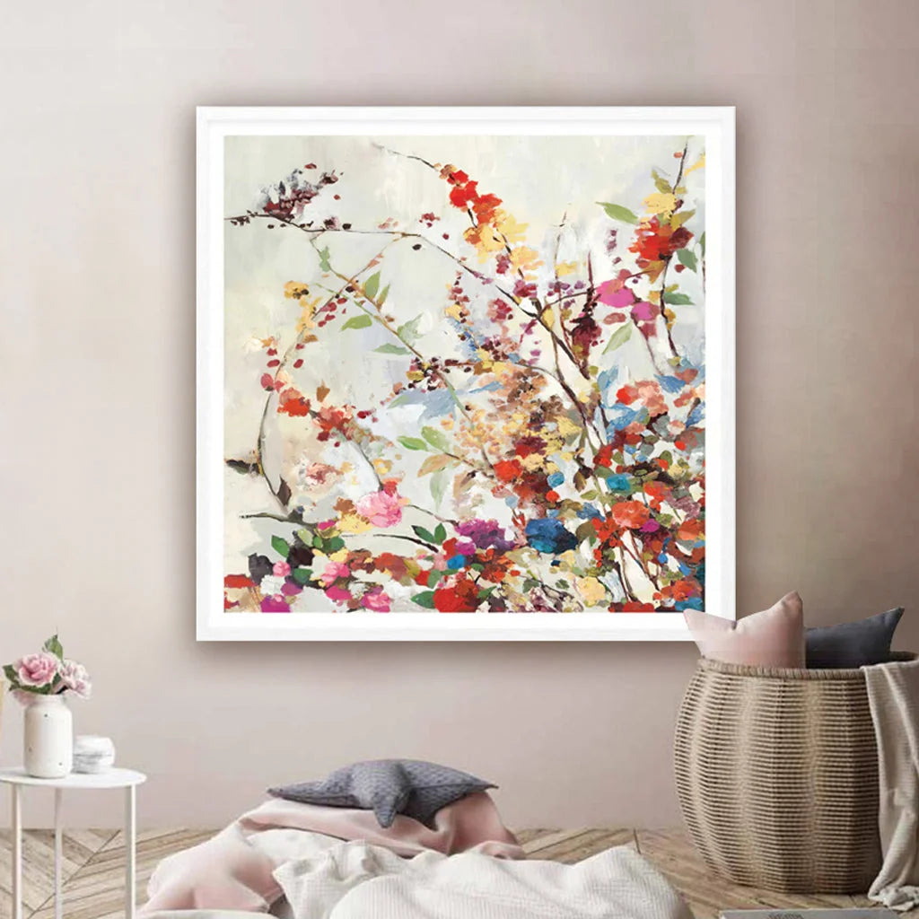 Coming Spring Square Size White Frame Canvas Wall Art 50cm