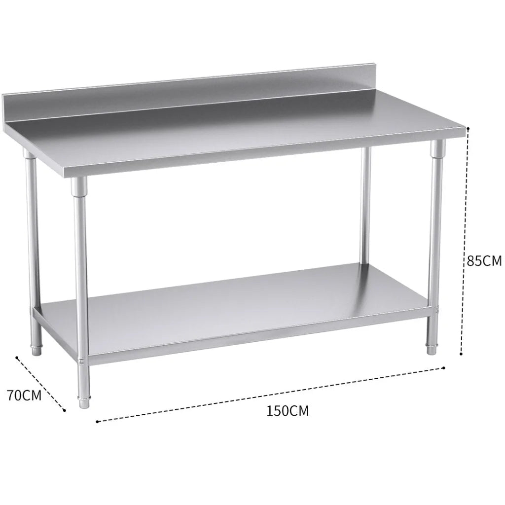 Commercial Catering Kitchen Prep Work Bench Table with Back-Splash Stainless Steel 1507085cm - Premium