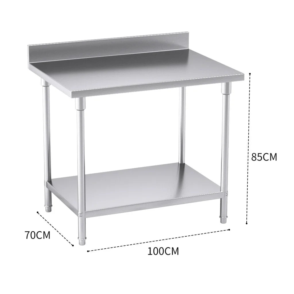Commercial Catering Kitchen Prep Work Bench Table with Back-Splash Stainless Steel 1007085cm - Premium