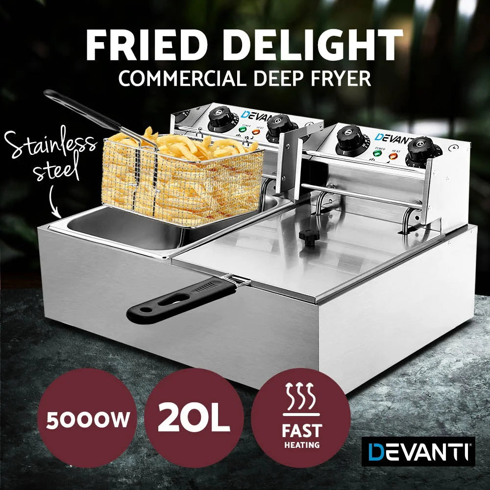 Commercial Deep Fryer Twin Frying Basket Chip Cooker