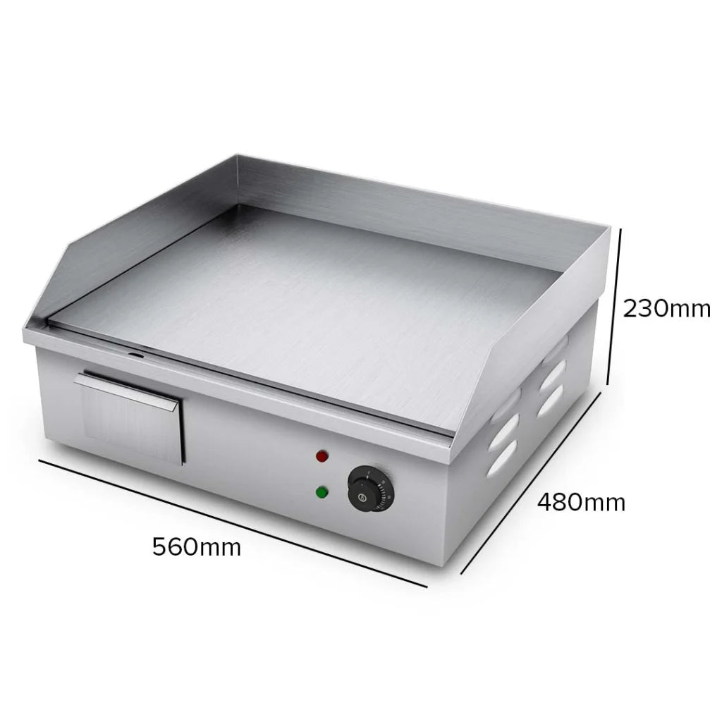 Commercial Flat Griddle Grill Premium 2200W Stainless Steel BBQ Hot Plate 56x48x23cm