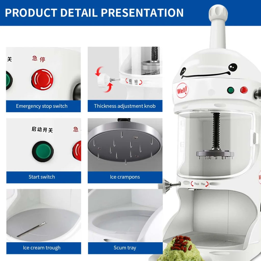 Commercial Ice Crusher Premium 350W Automatic Snow Cone Shaver Machine