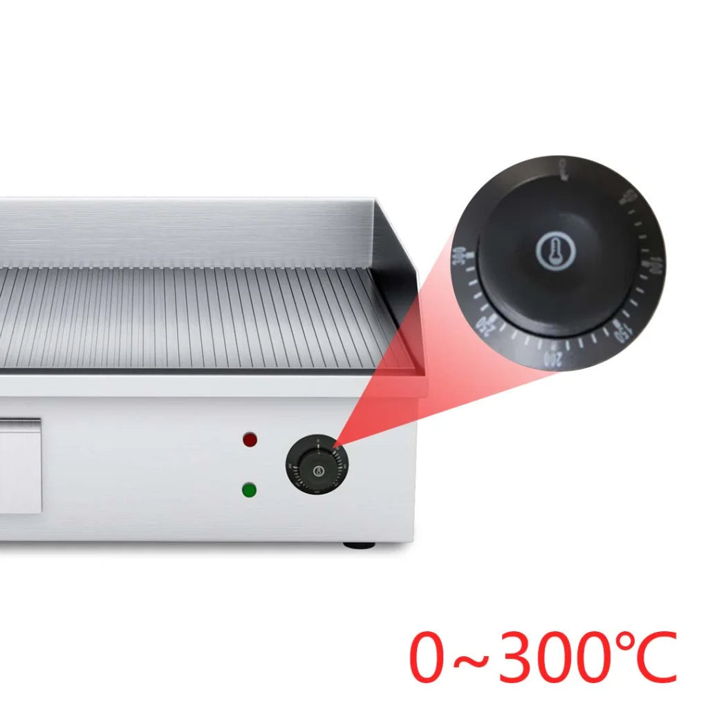 Commercial Ribbed Griddle Grill Premium 2200W Stainless Steel BBQ Hot Plate 56x48x23cm