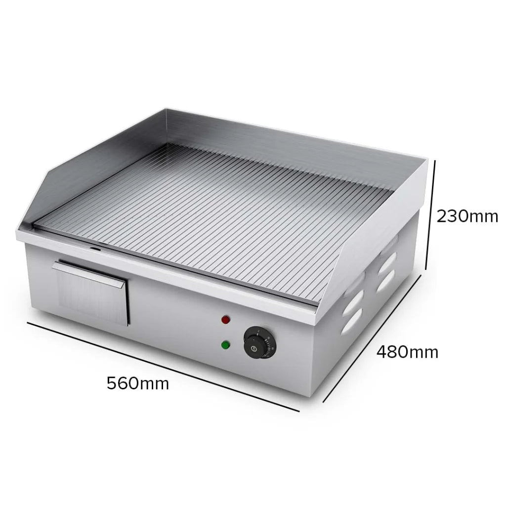Commercial Ribbed Griddle Grill Premium 2200W Stainless Steel BBQ Hot Plate 56x48x23cm