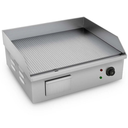 Commercial Ribbed Griddle Grill Premium 2200W Stainless Steel BBQ Hot Plate 56x48x23cm
