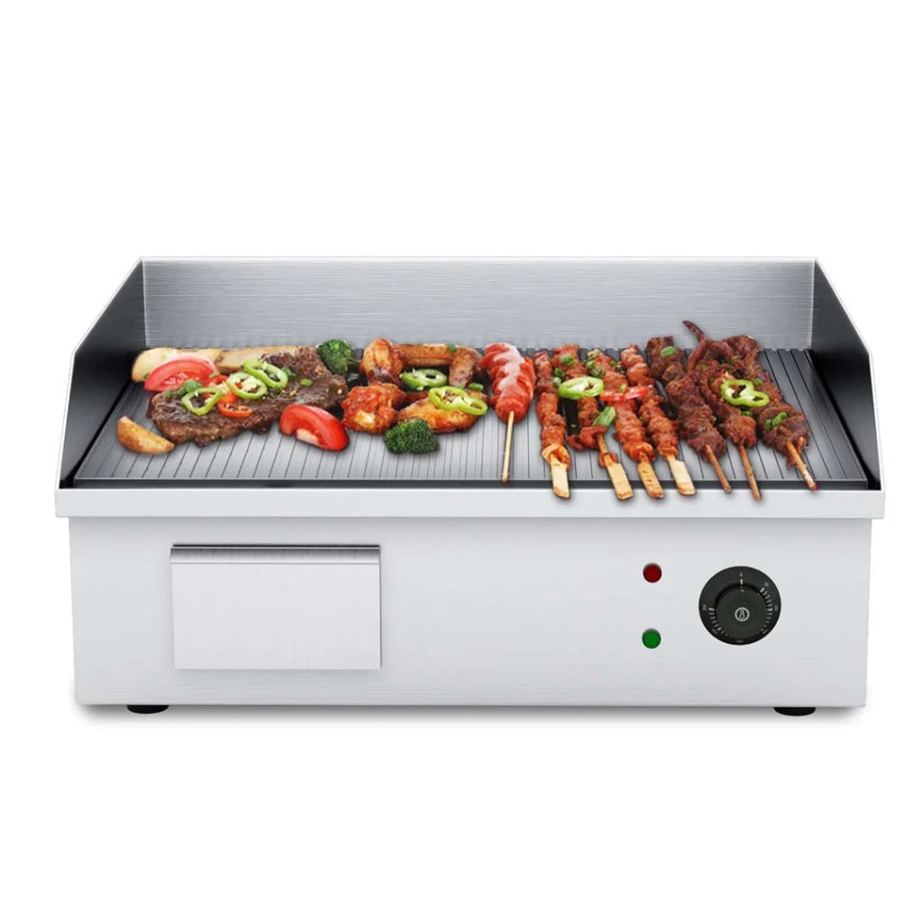 Commercial Ribbed Griddle Grill Premium 2200W Stainless Steel BBQ Hot Plate 56x48x23cm