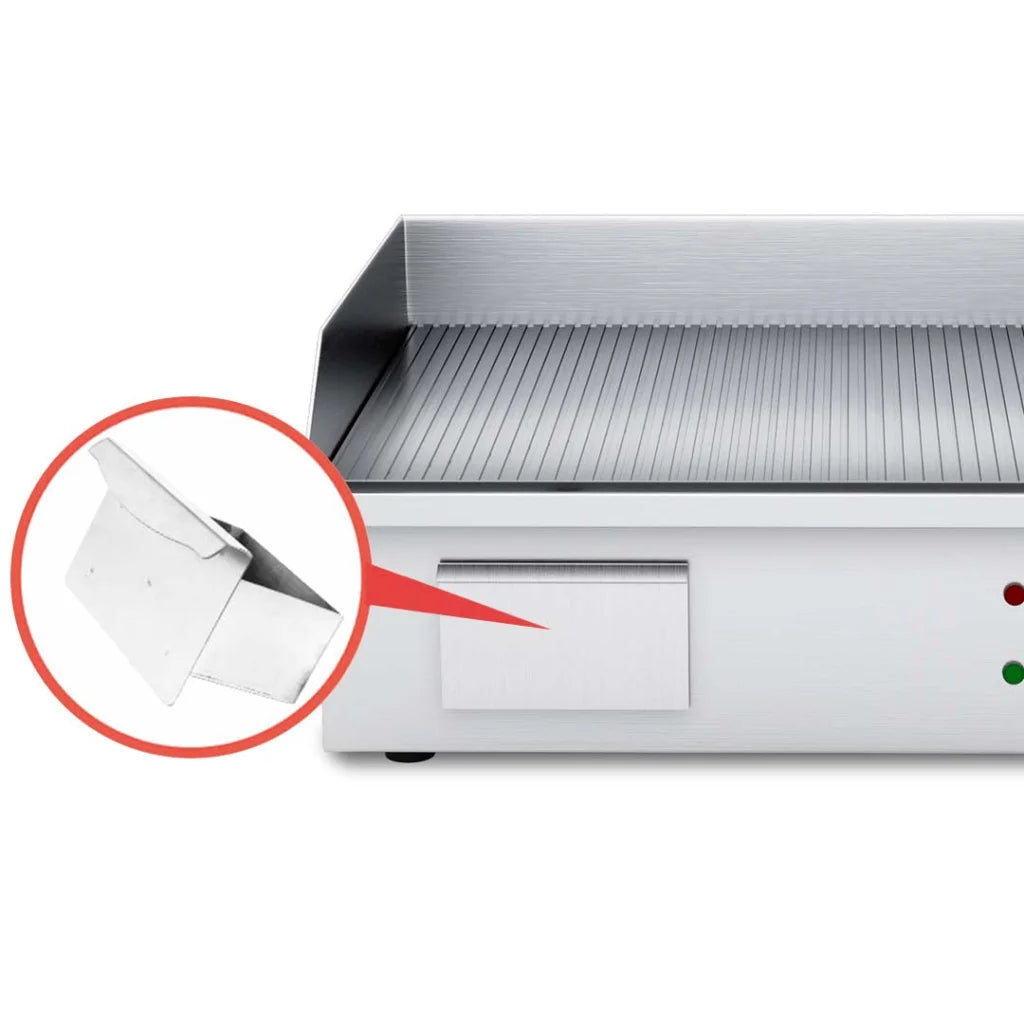 Commercial Ribbed Griddle Grill Premium 2200W Stainless Steel BBQ Hot Plate 56x48x23cm