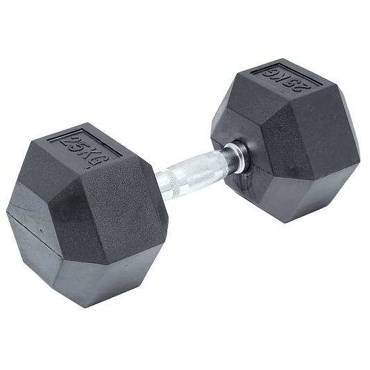 Commercial Rubber Hex Dumbbell 25KG - Gym Weight - Fitness