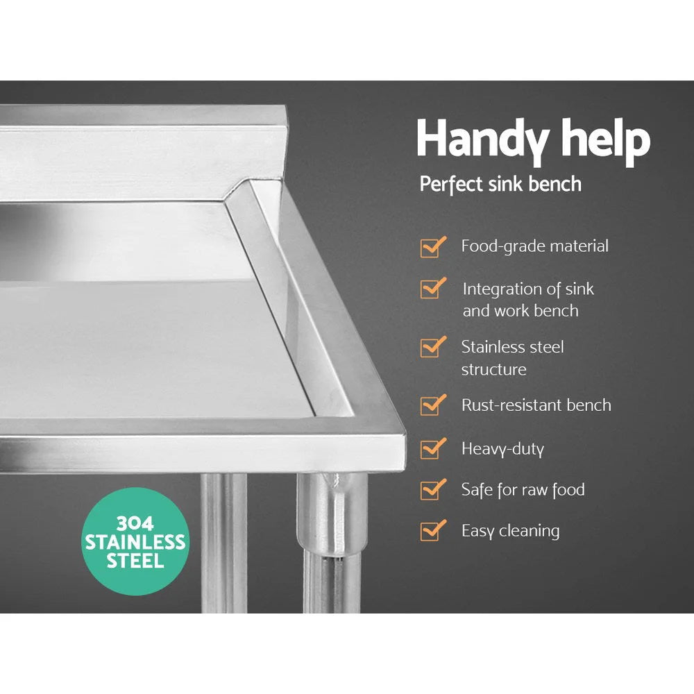 Commercial Stainless Steel Sink Bench 100x60cm - Cefito