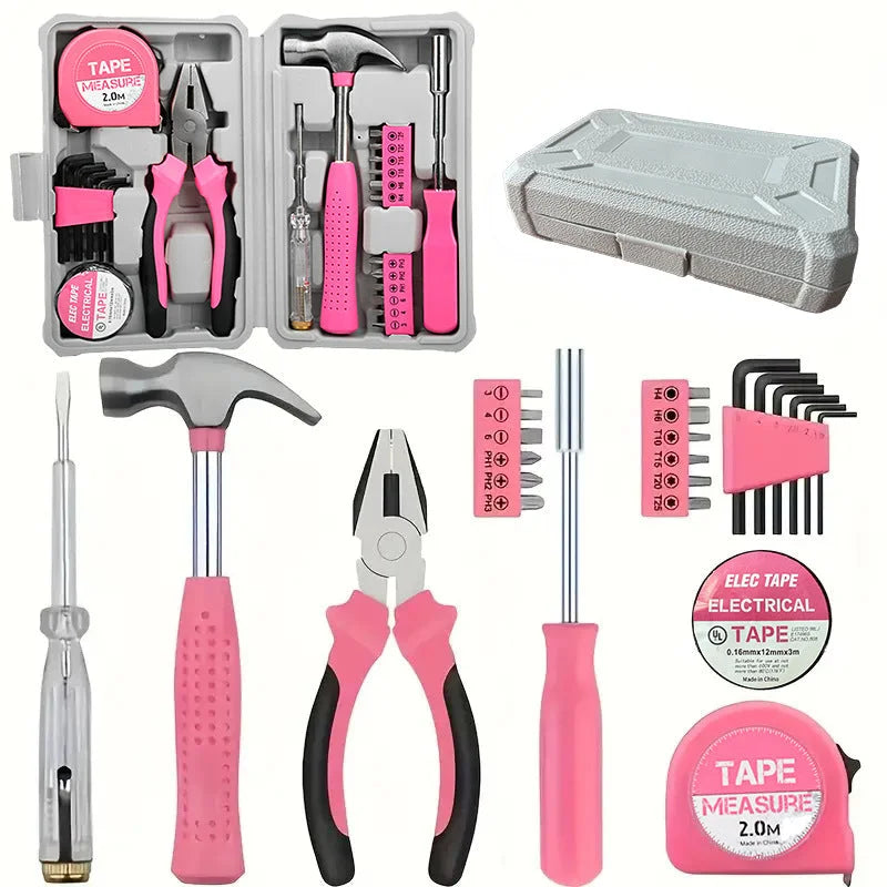 Compact 24-Piece Pink Tool Kit - Essential Household DIY