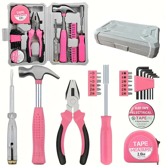 Compact 24-Piece Pink Tool Kit - Essential Household DIY