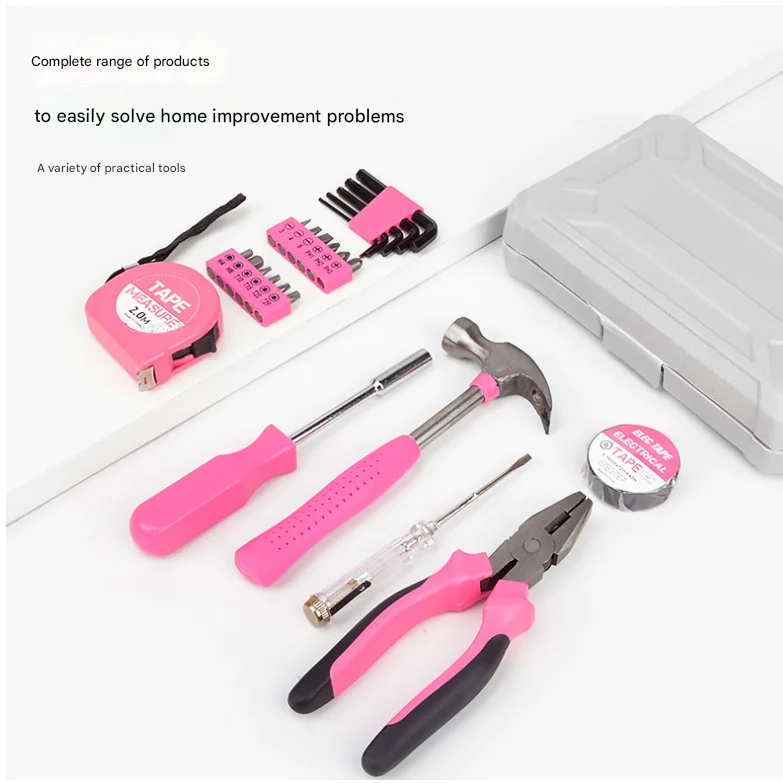 Compact 24-Piece Pink Tool Kit - Essential Household DIY