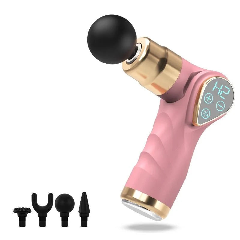 Compact Lcd Muscle Massager With Mini Fascia Gun - Black
