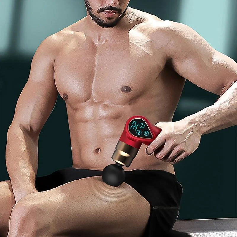 Compact Lcd Muscle Massager With Mini Fascia Gun - Red
