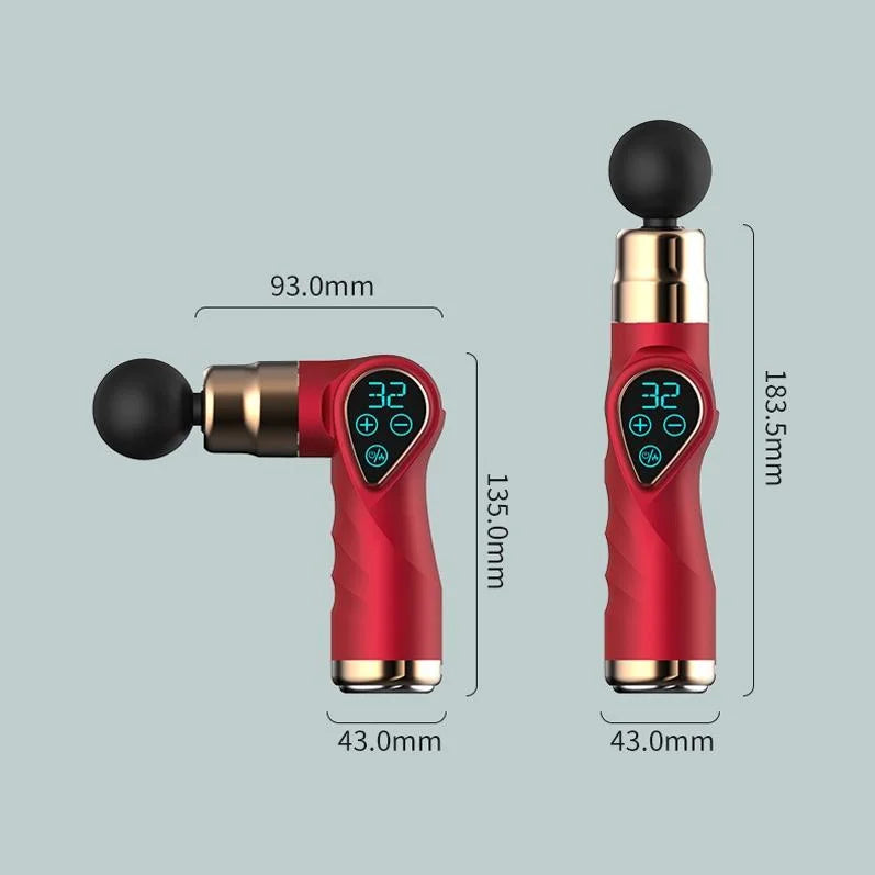 Compact Lcd Muscle Massager With Mini Fascia Gun - Red