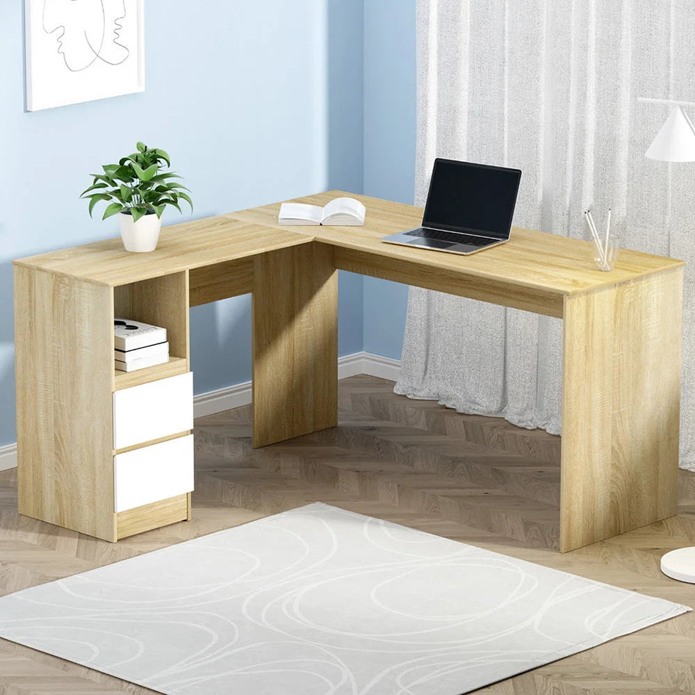 Oak 136cm desk with computer drawer cabinet l