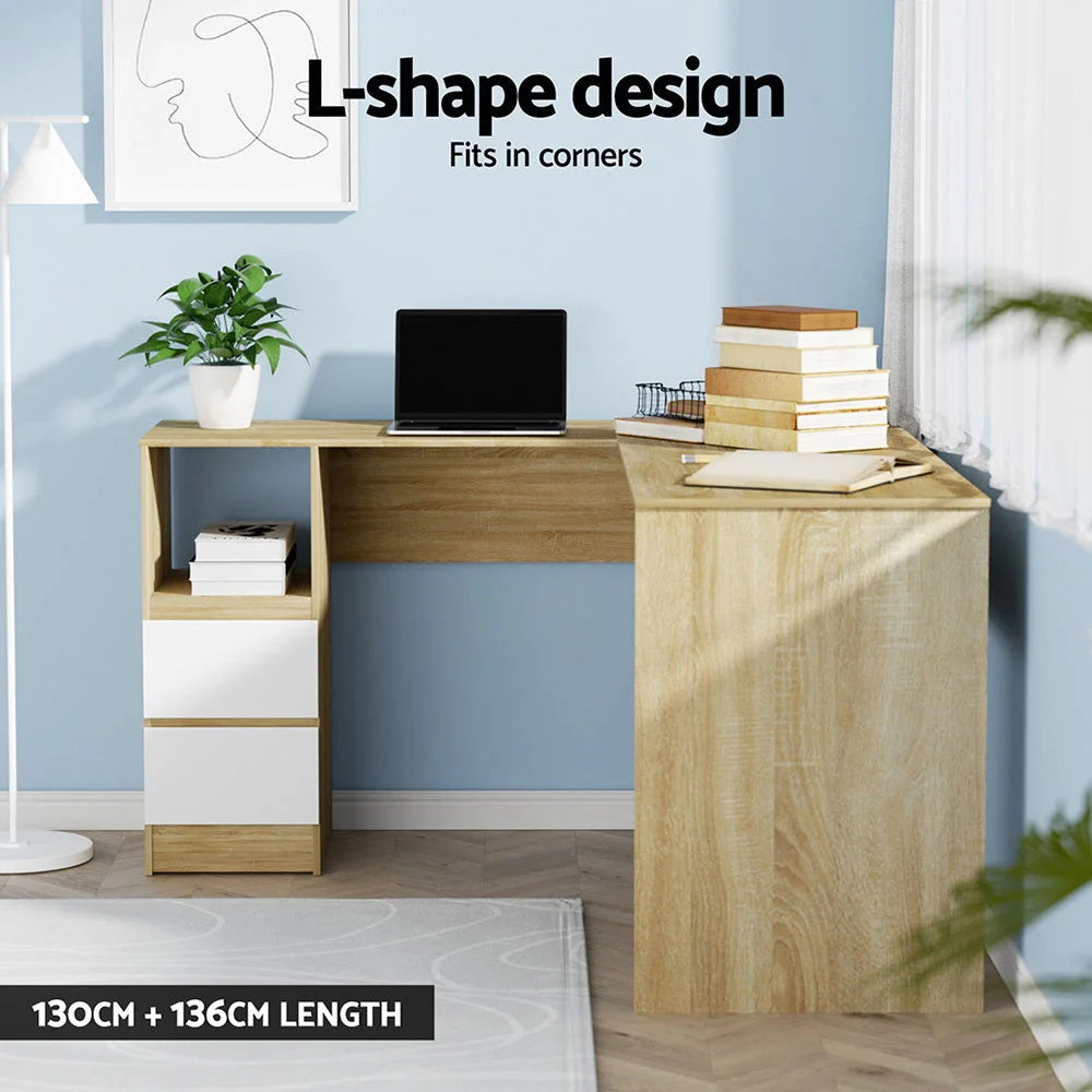 136cm home office desk with desktop shelf and support legs