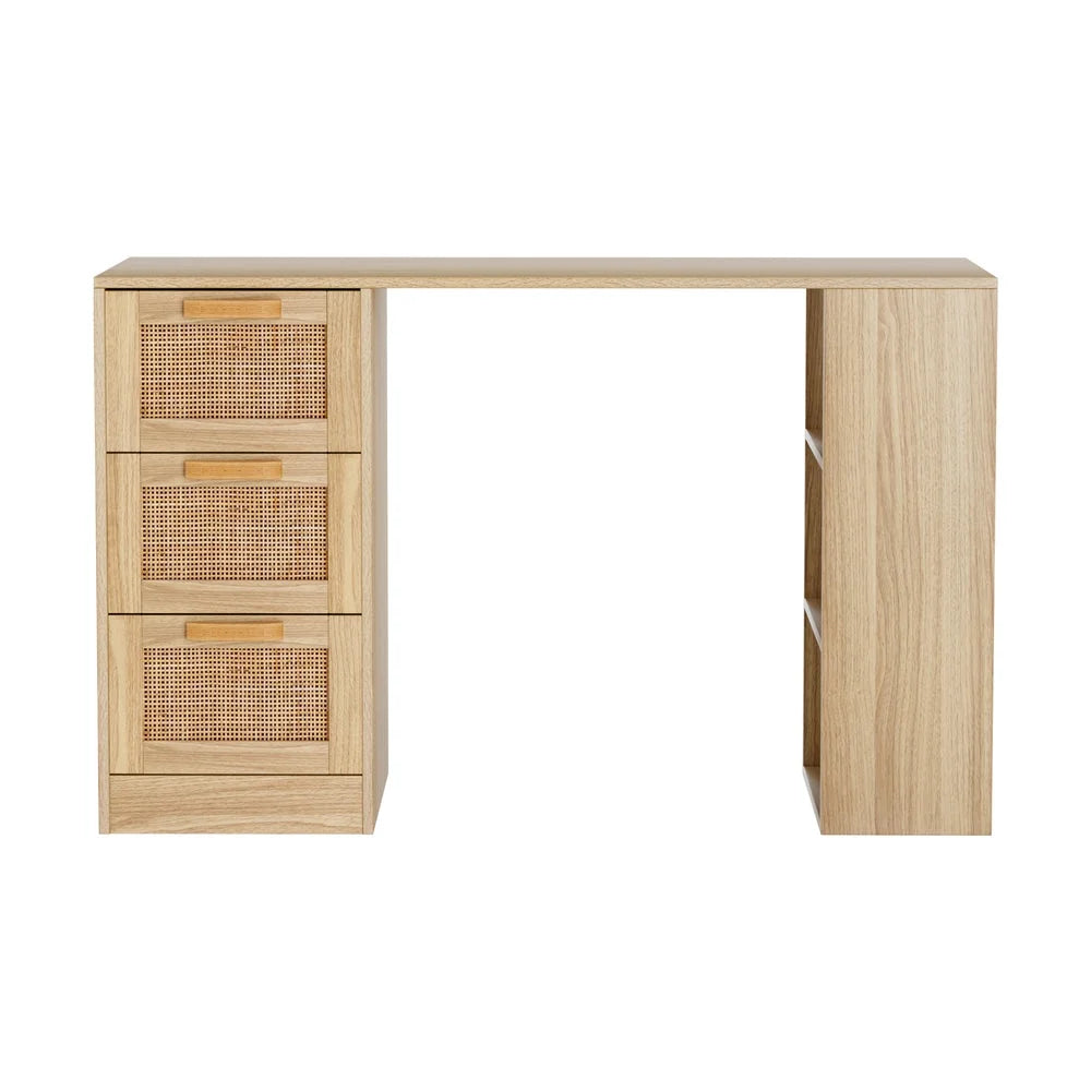 Computer Desk Drawer Shelf Home Office Study Table - Rattan