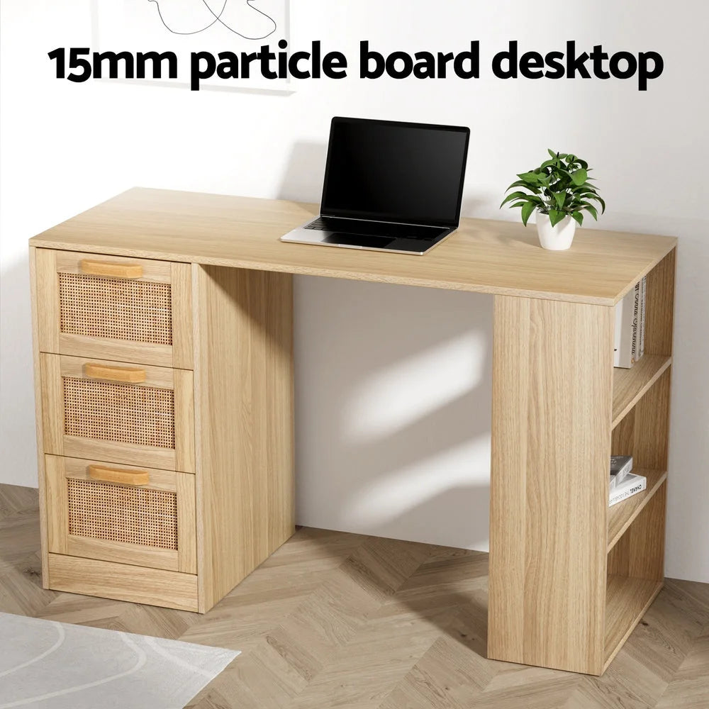 Computer Desk Drawer Shelf Home Office Study Table - Rattan