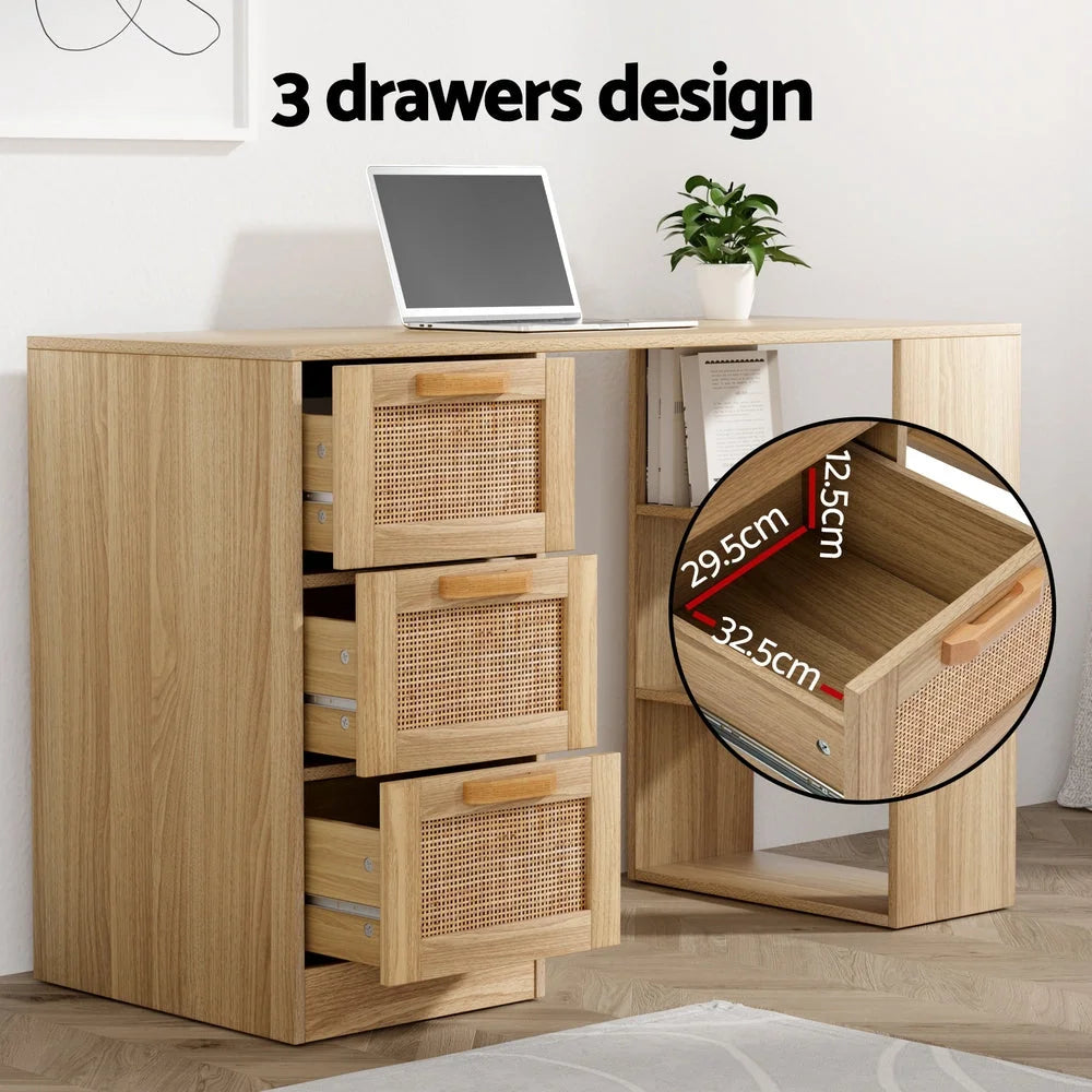 Computer Desk Drawer Shelf Home Office Study Table - Rattan
