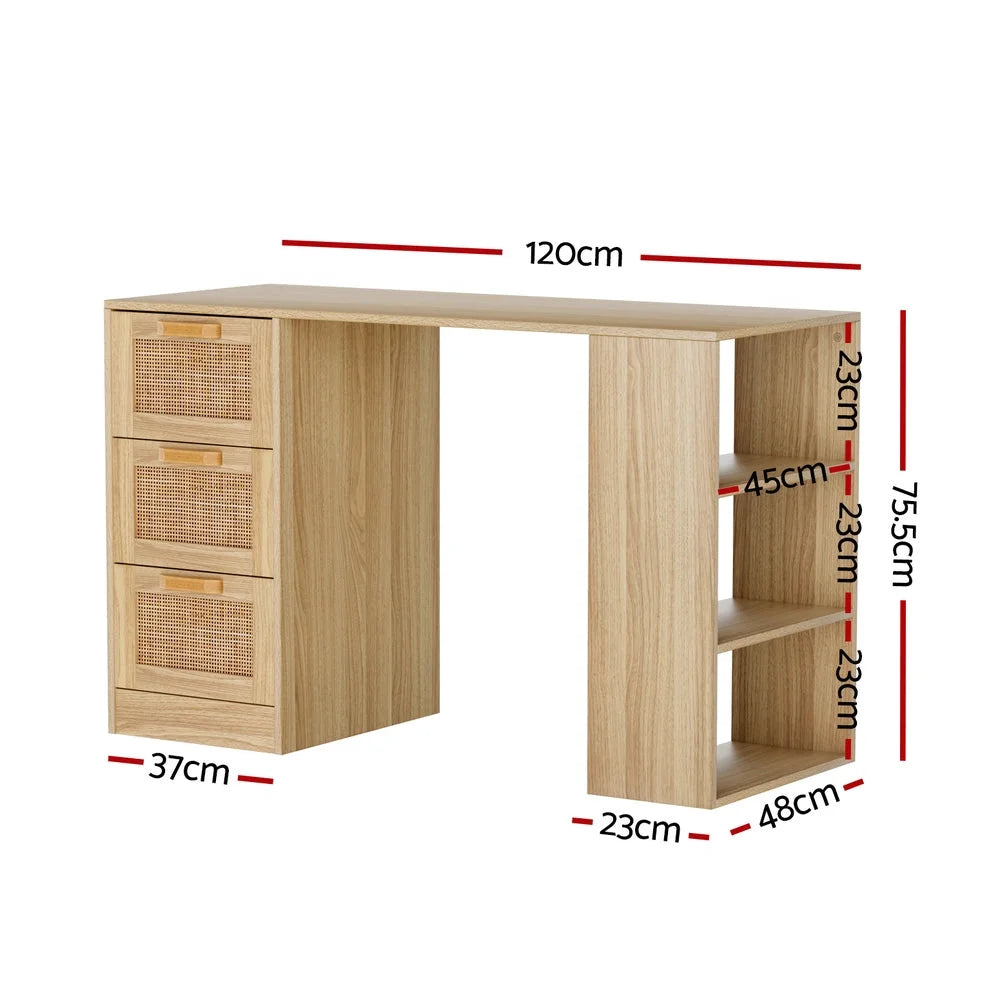 Computer Desk Drawer Shelf Home Office Study Table - Rattan