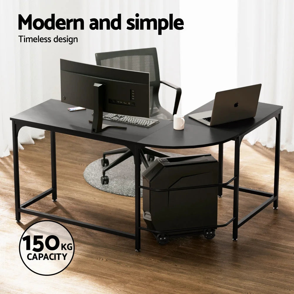 Black 147cm home office desk with drawer storage and writing surface