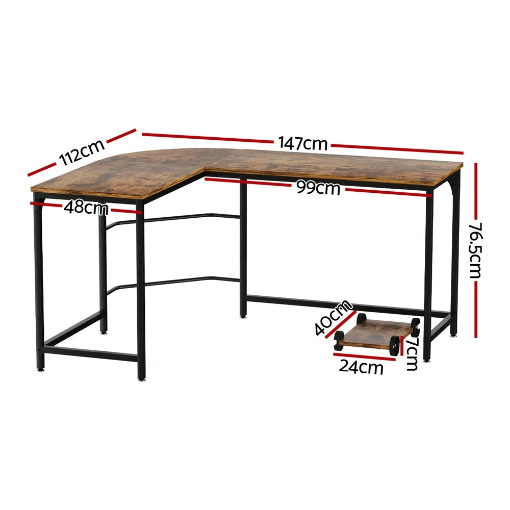 Computer Desk L Shape CPU Stand Brown 147CM