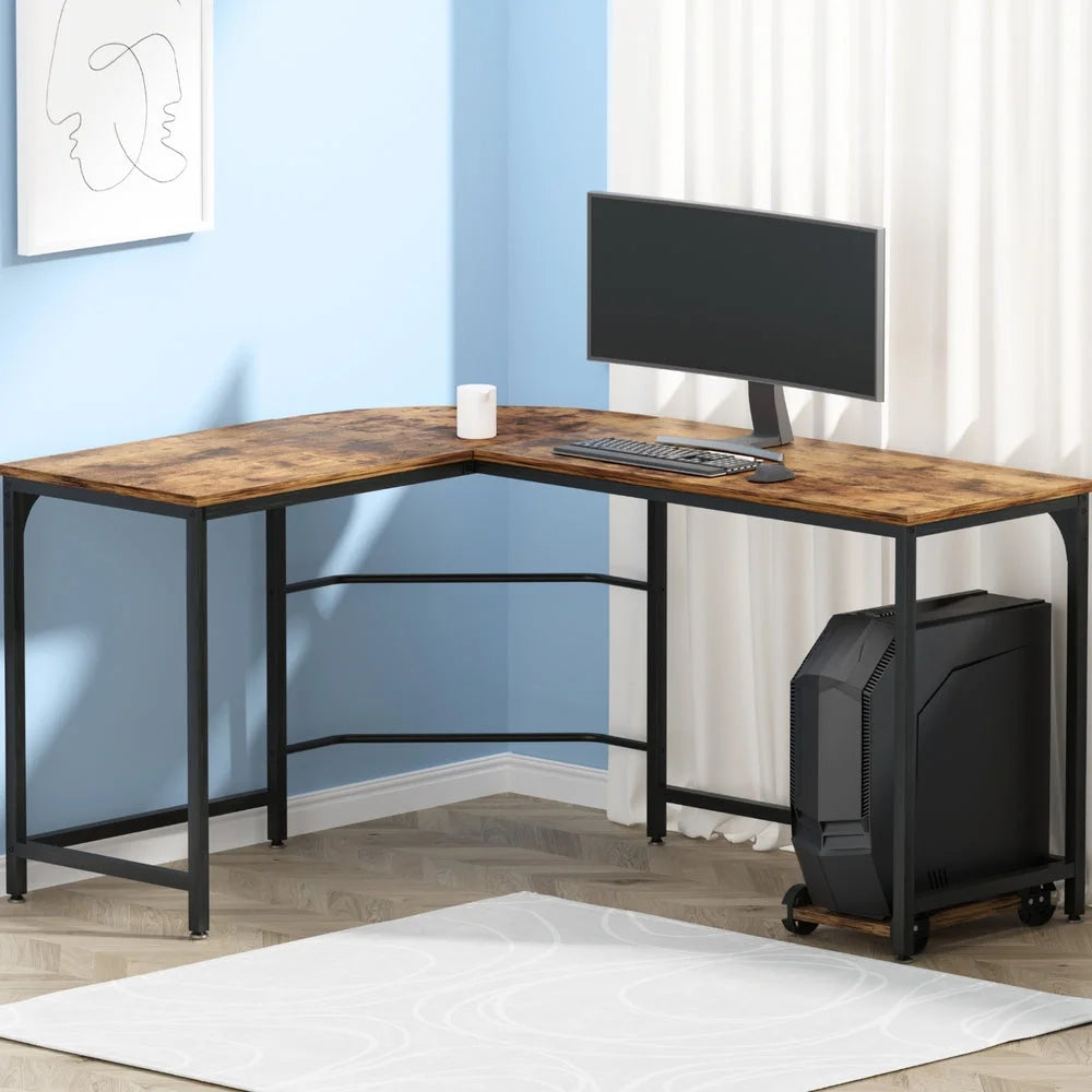 Brown 147cm home office desk with work surface and storage section