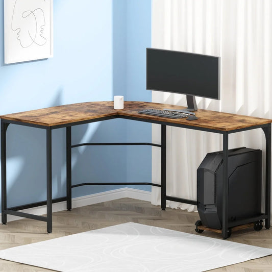 Computer Desk L-Shape CPU Stand - Brown 147CM
