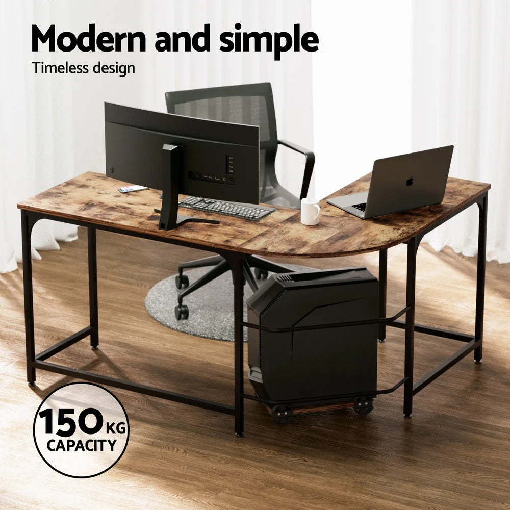 Brown 147cm home office desk with drawer storage and writing surface