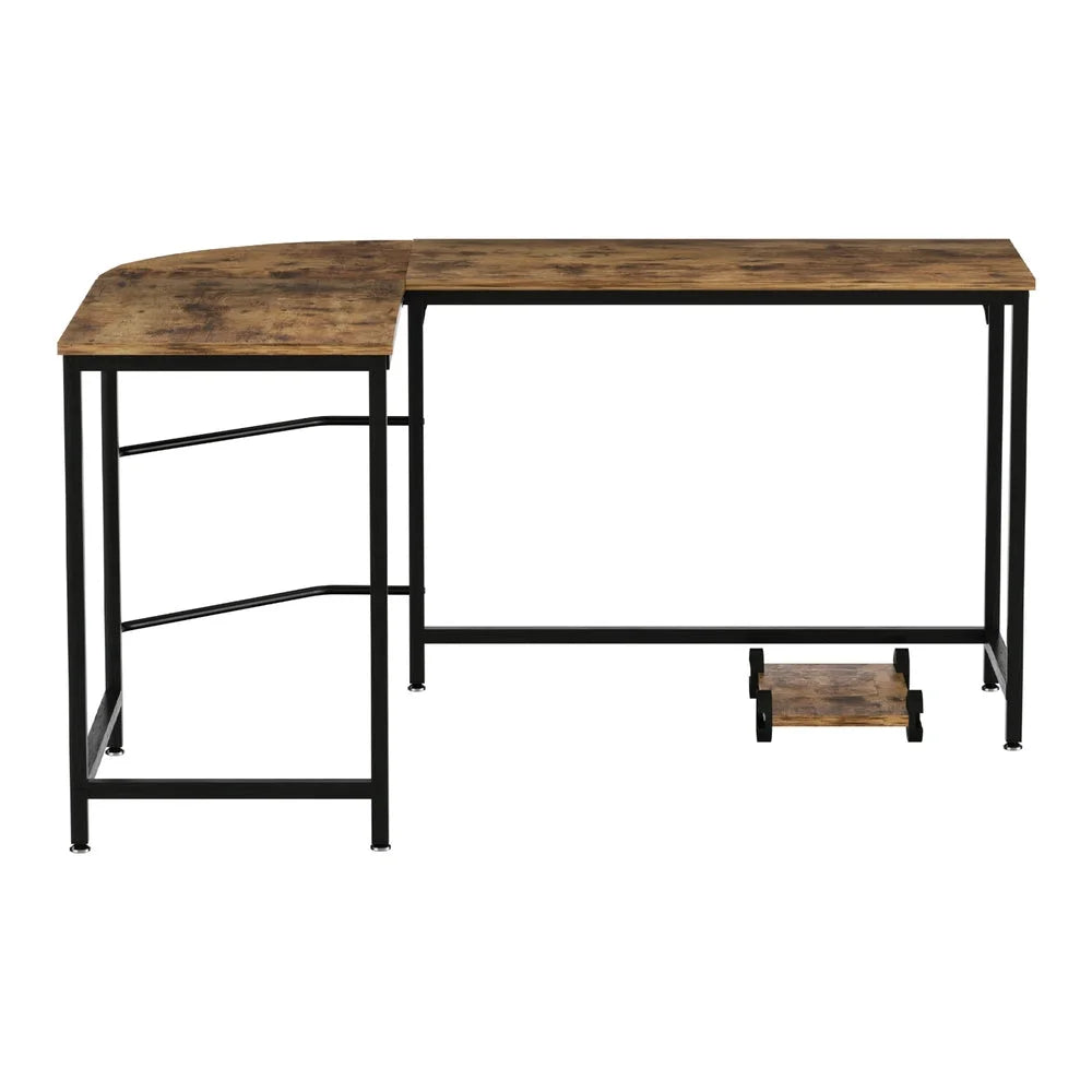 Brown 147cm home office desk with compact workstation and side shelves