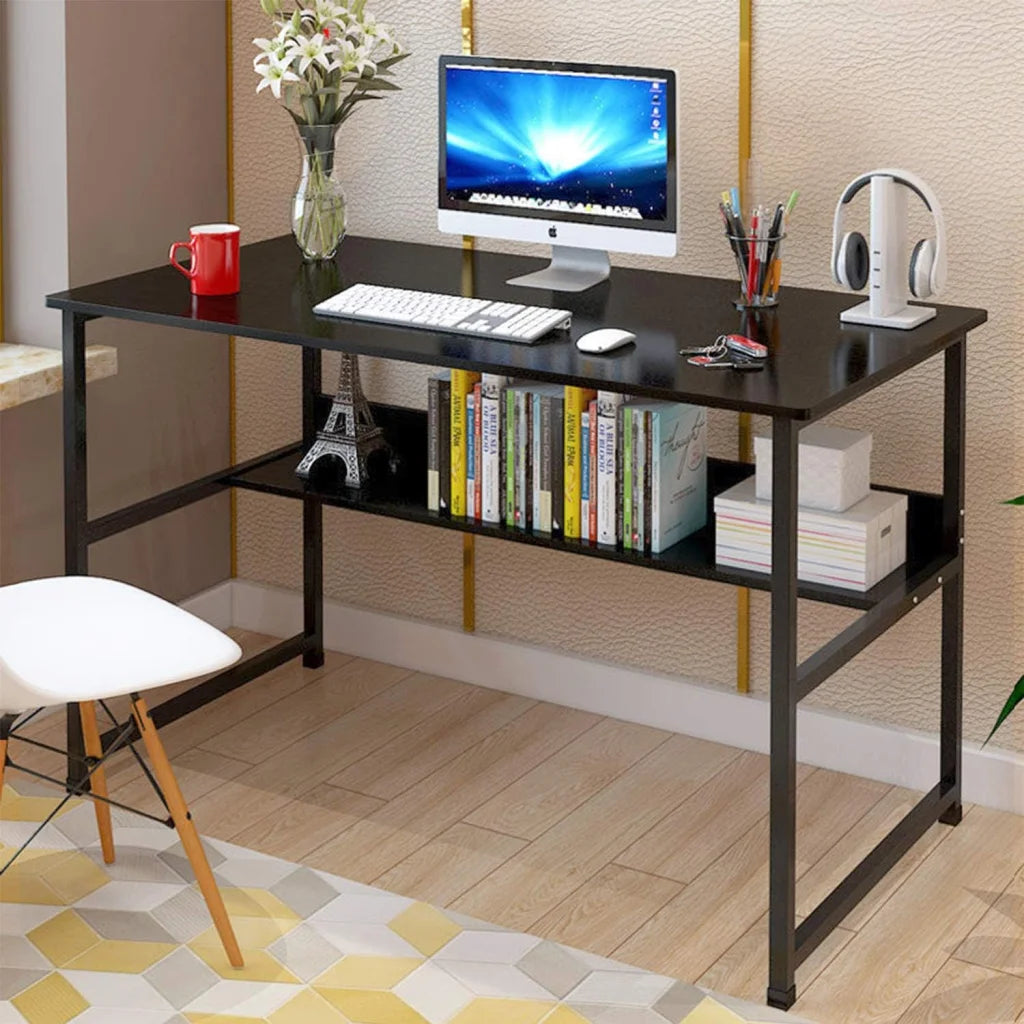 Computer Desk Table Study Table With Shelf - Black