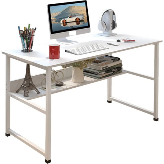 Computer Desk Table Study Table With Shelf - White