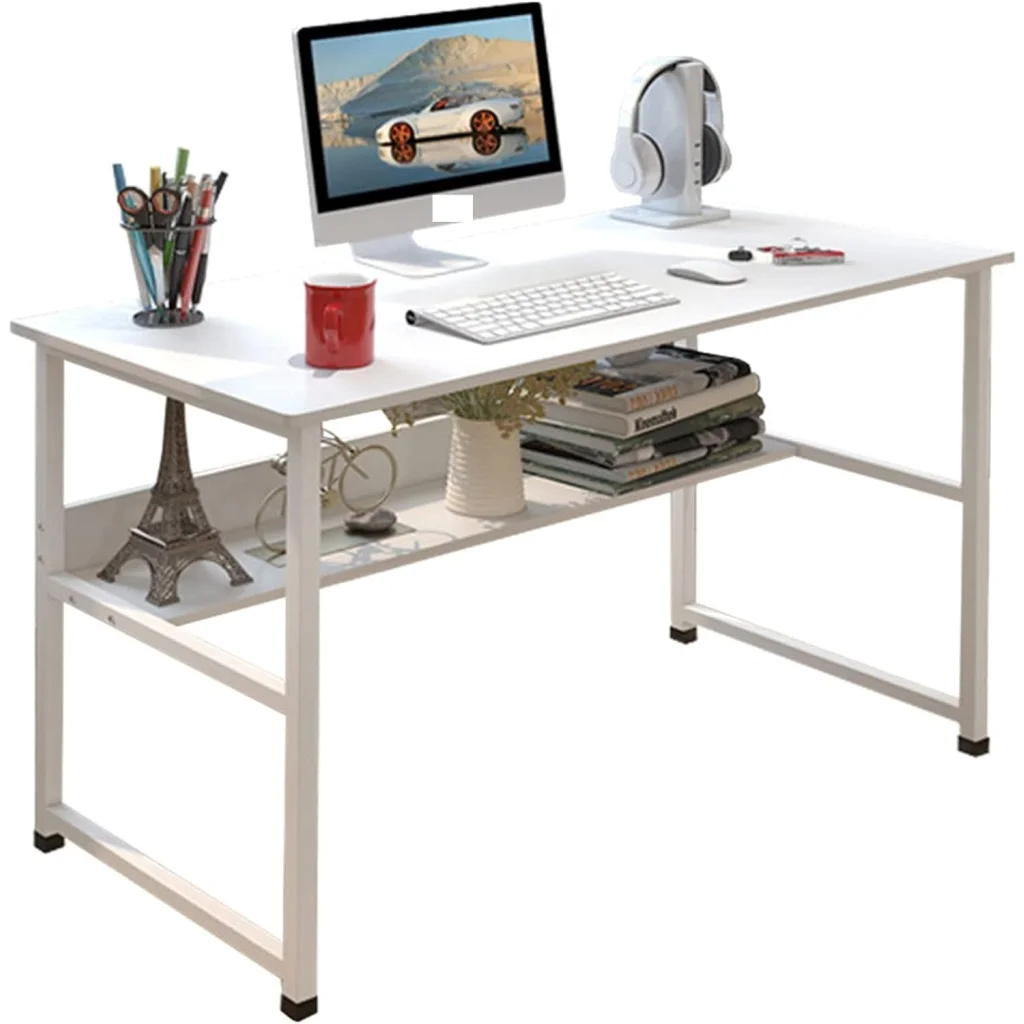 Computer Desk Table Study Table With Shelf - White