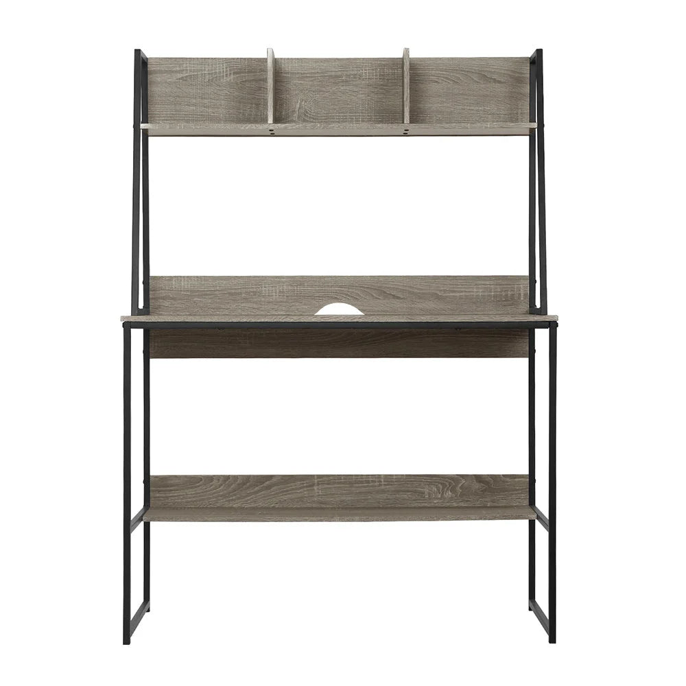 Computer Desk with Bookshelf Storage - Grey 100CM