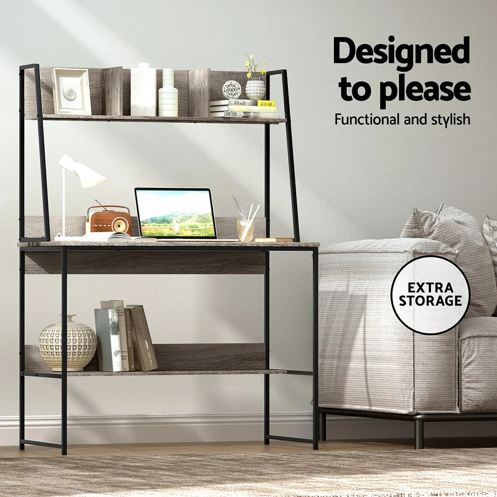 Computer Desk with Bookshelf Storage - Grey 100CM