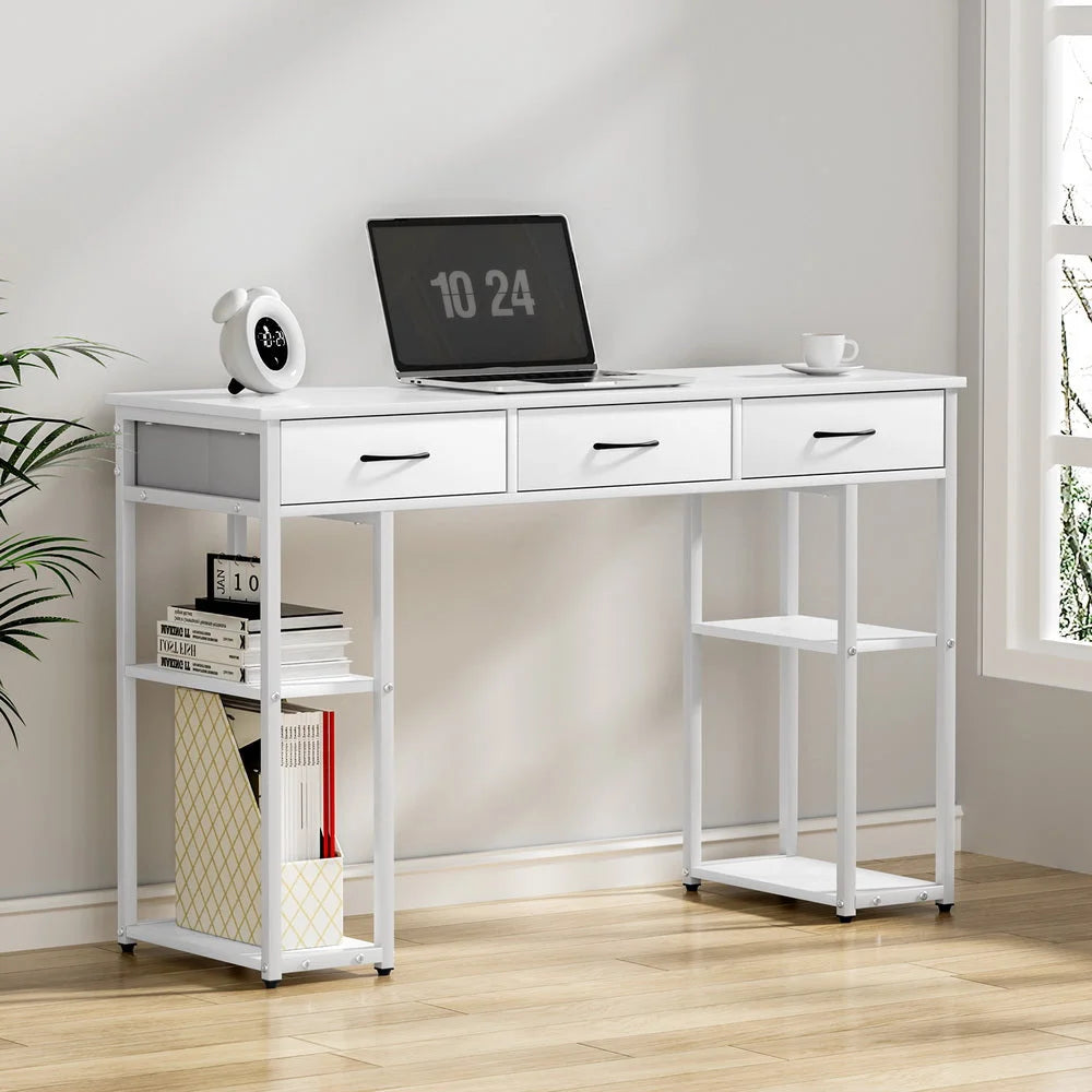 White 120cm desk with computer drawer shelves study